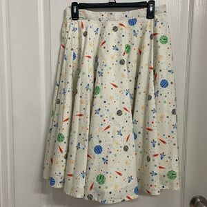 Magnolia Place Whimsical Planet Print A-Line Swing Skirt Ms. Frizzle Size Large